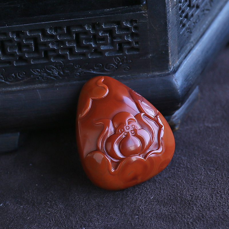 川料南红荷花吊坠-红掌柜