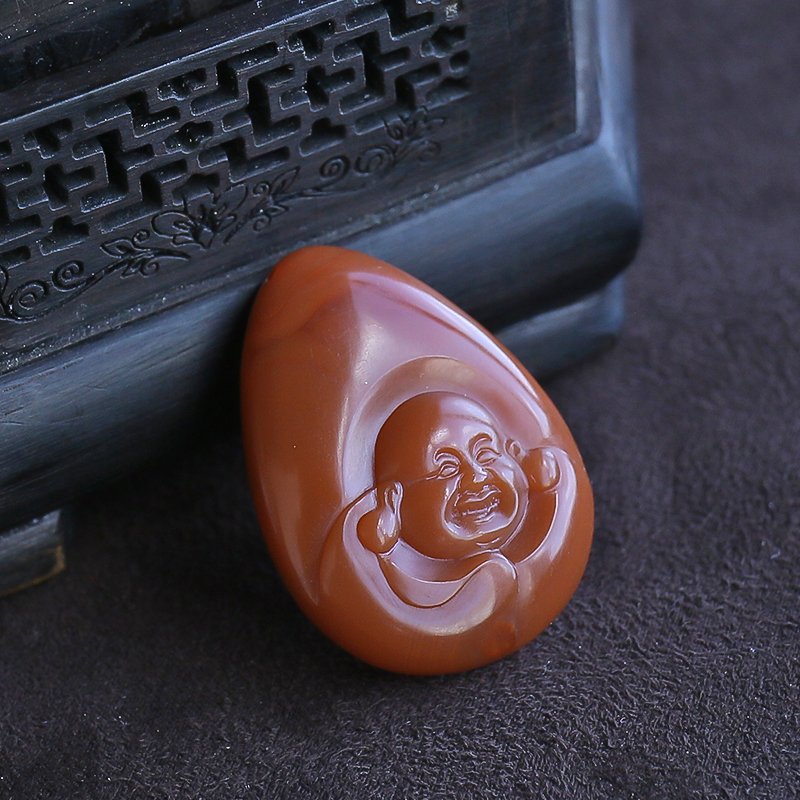 川料南红弥勒佛吊坠-红掌柜