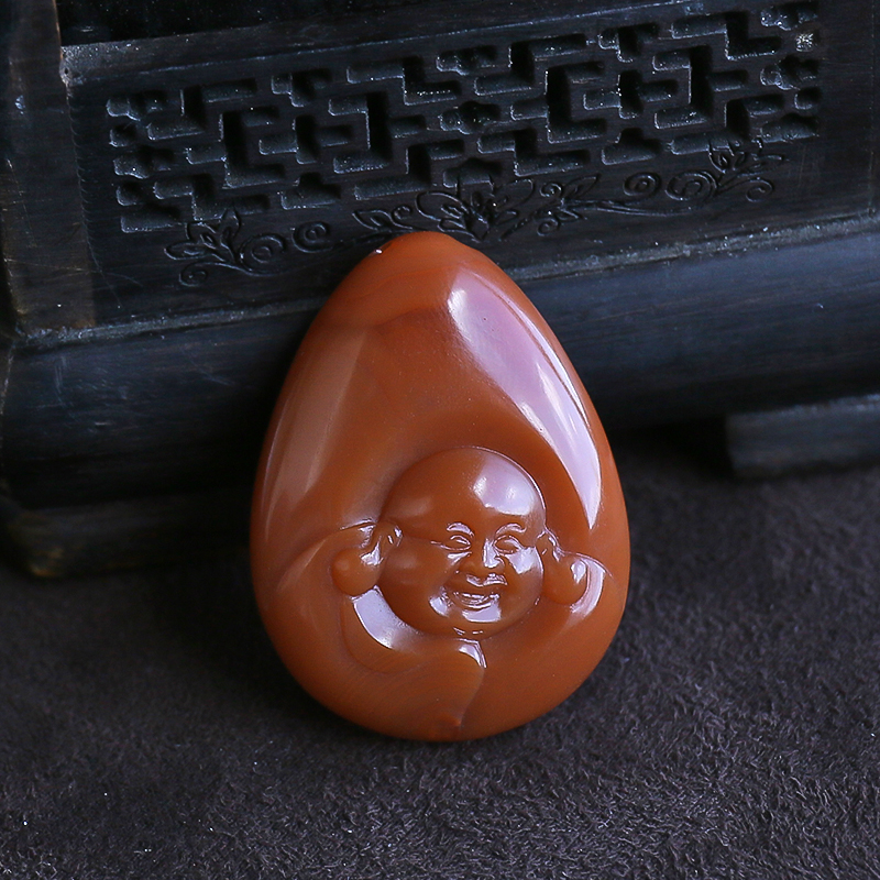 川料南红弥勒佛吊坠-红掌柜