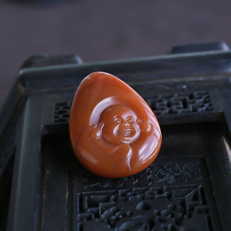 川料南红弥勒佛吊坠-红掌柜