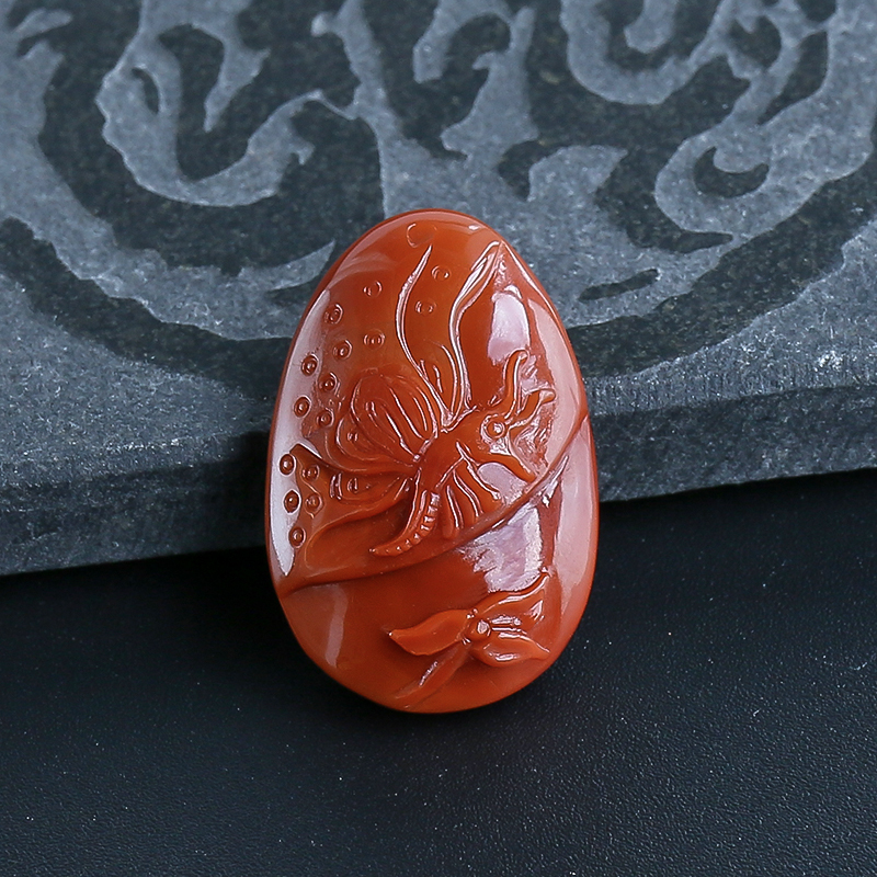 南红蝶恋花挂坠-红掌柜