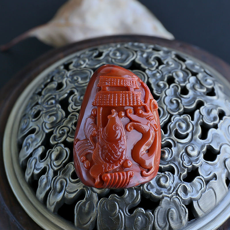 南红包浆料鱼跃龙门挂坠-红掌柜