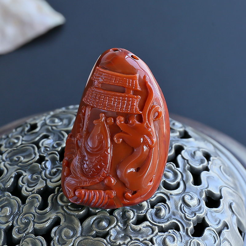 南红包浆料鱼跃龙门挂件-红掌柜