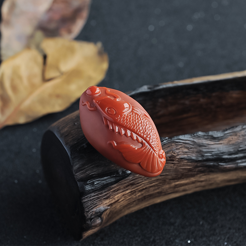 南红鱼戏珠挂件坠-红掌柜