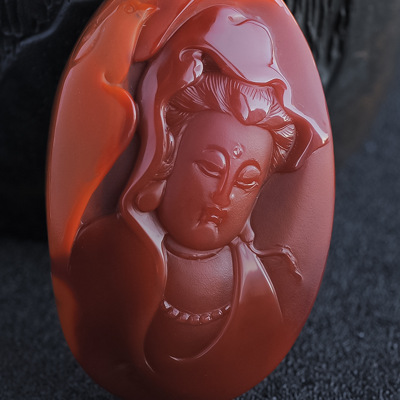 玫瑰红南红观音挂件-红掌柜