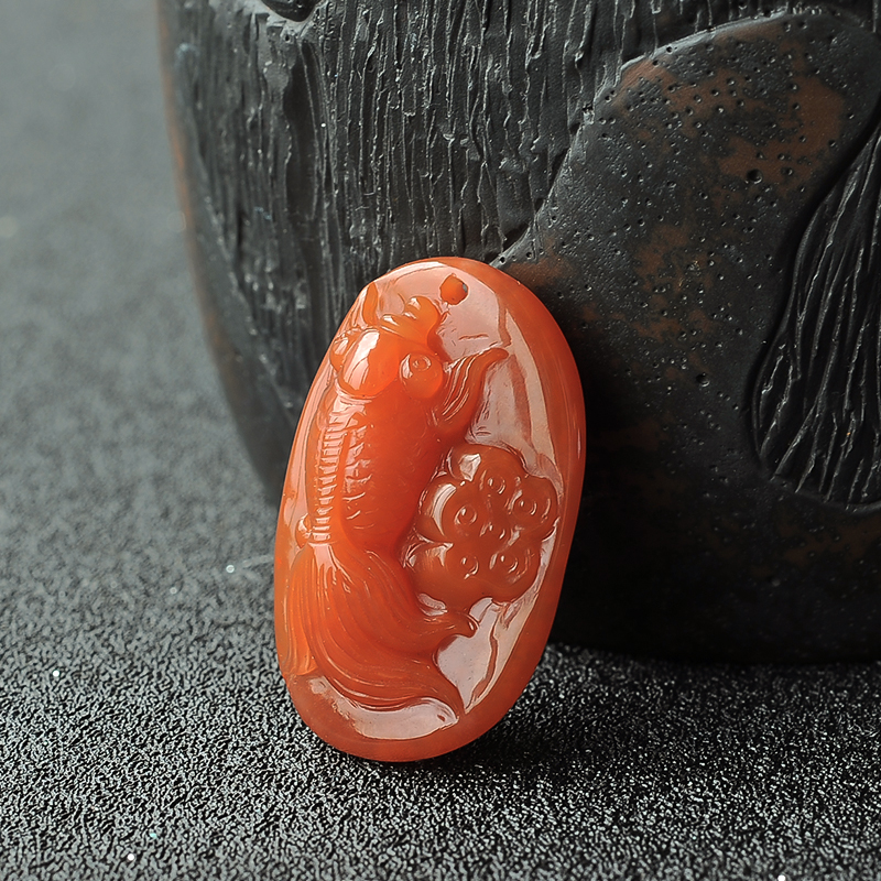 南红金鱼吊坠 - 红掌柜珠宝