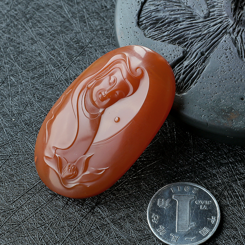 四川凉山南红柿子红观音挂坠-红掌柜