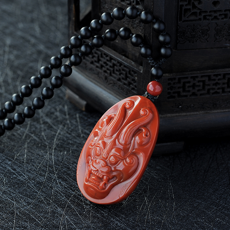 柿子红南红仿古兽面-红掌柜