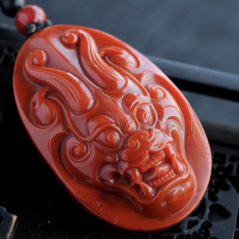 南红仿古兽挂坠-红掌柜