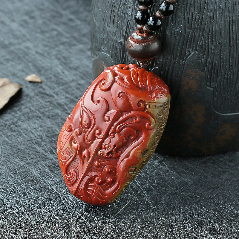 柿子红南红仿古龙把件-红掌柜