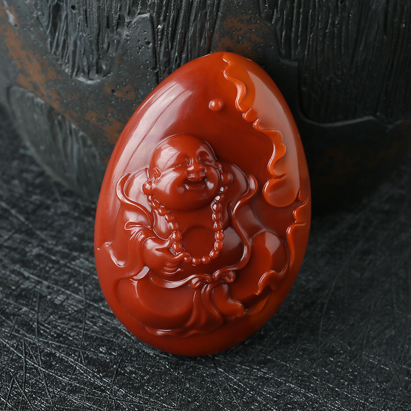 川料南红弥勒佛挂坠-红掌柜