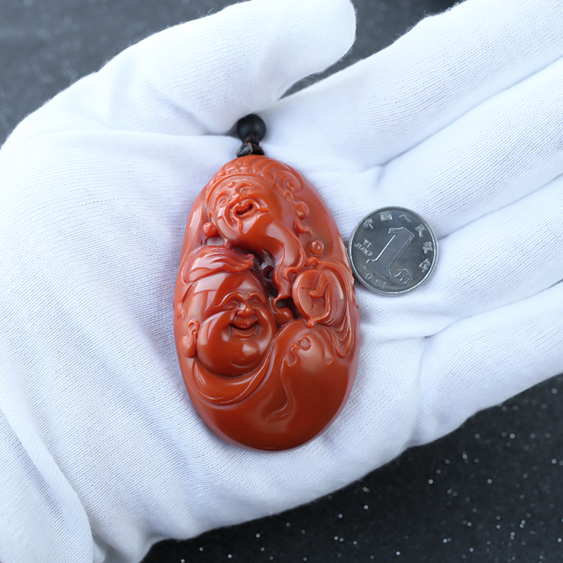 柿子红南红弥勒佛挂件-红掌柜