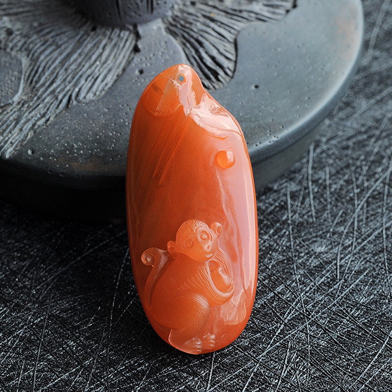 南红生肖猴吊坠 - 红掌柜珠宝