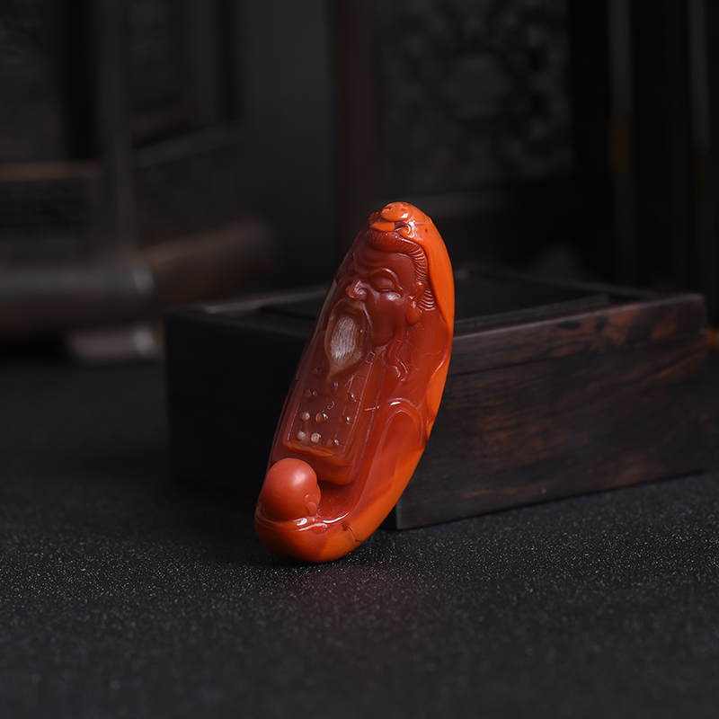 天然柿子红南红博弈吊坠-红掌柜