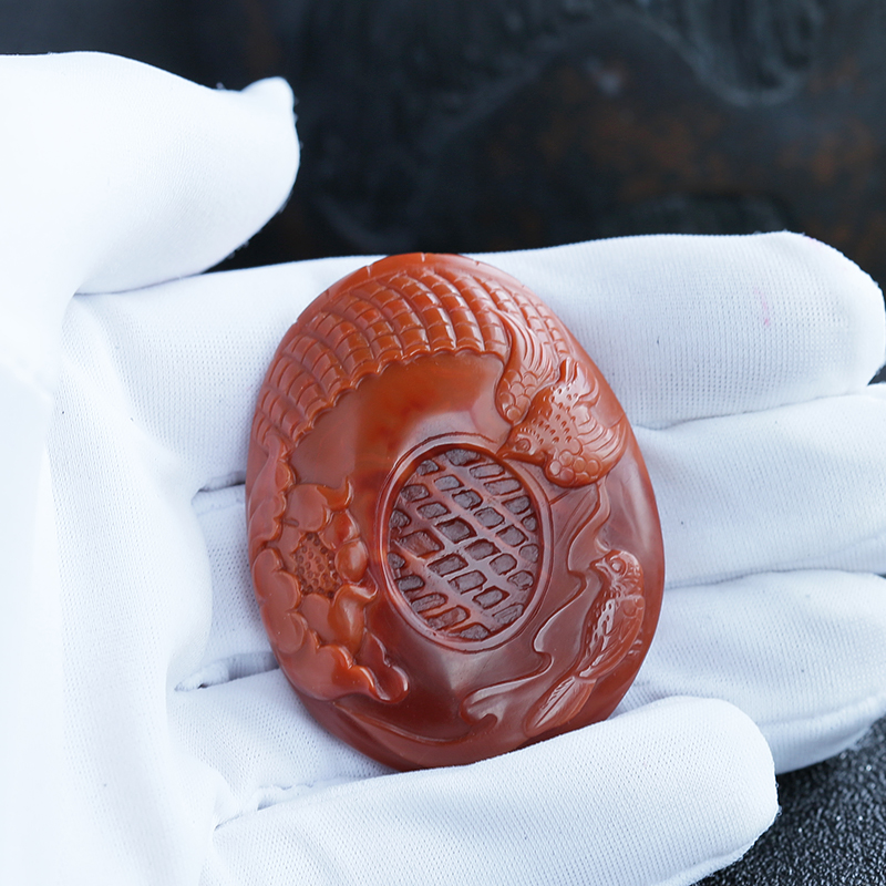 A货南红花开富贵吊坠-红掌柜