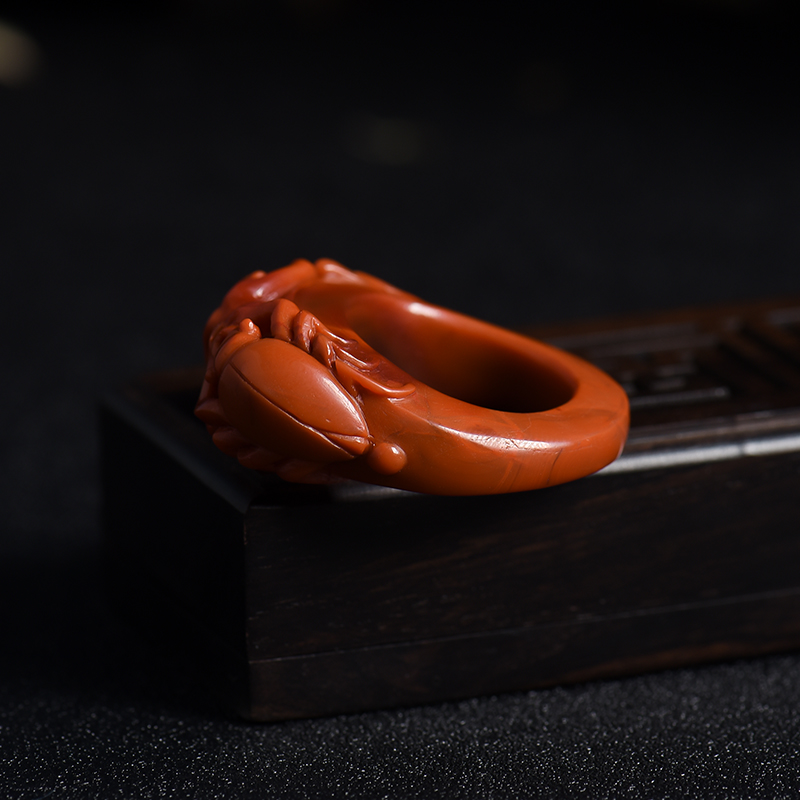 南红知足常乐戒指 - 红掌柜