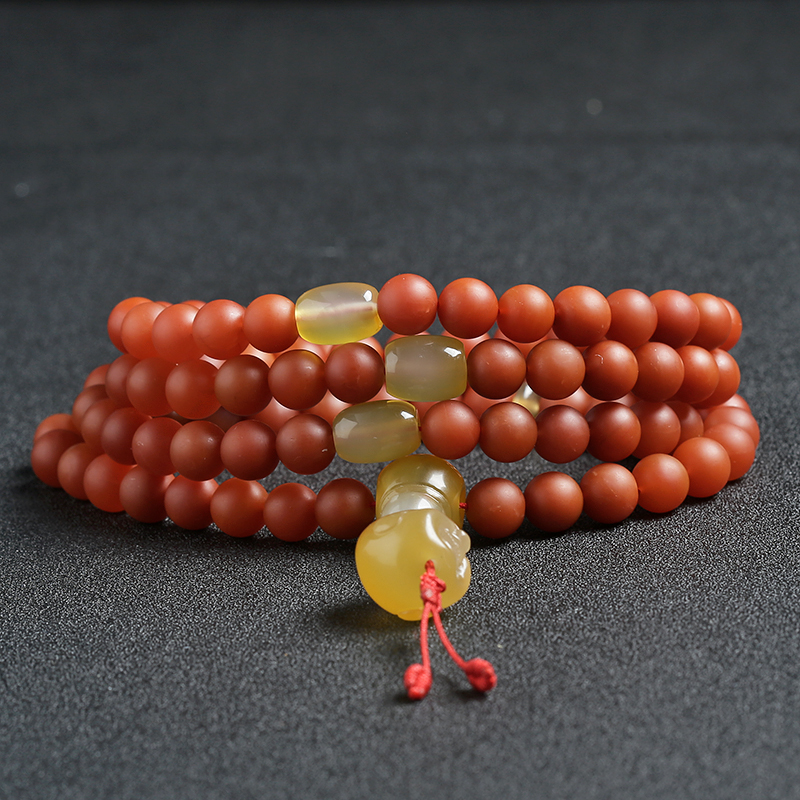 天然保山柿子红南红108佛珠 - 红掌柜