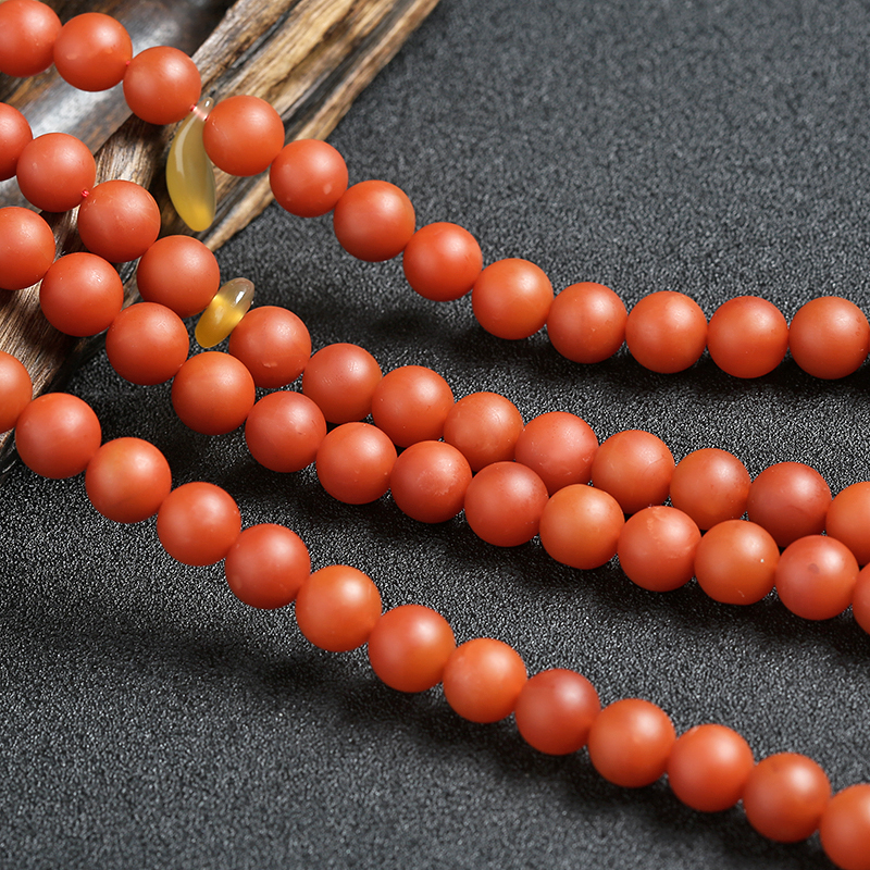 天然柿子红南红108佛珠 - 红掌柜