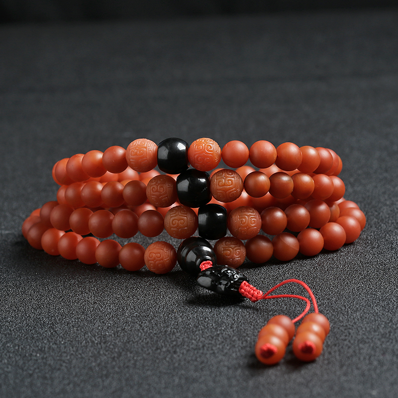 天然保山柿子红南红108佛珠 - 红掌柜