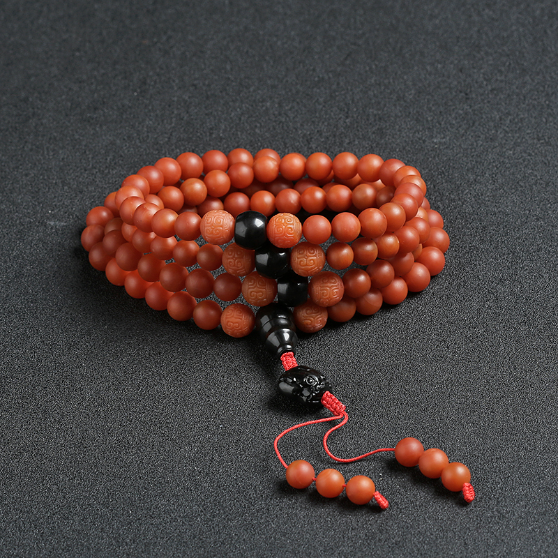 保山柿子红南红108佛珠 - 红掌柜