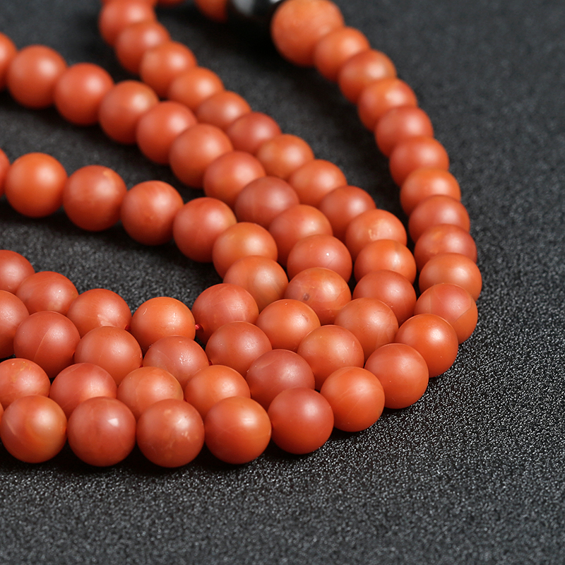 天然柿子红南红108佛珠 - 红掌柜