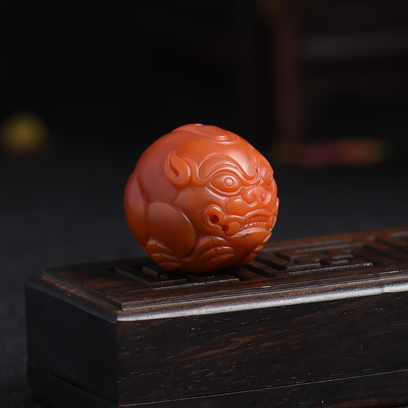 柿子红南红貔貅圆珠 - 红掌柜