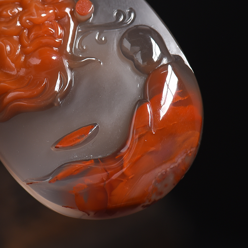 川料冰飘南红达摩吊坠 - 红掌柜