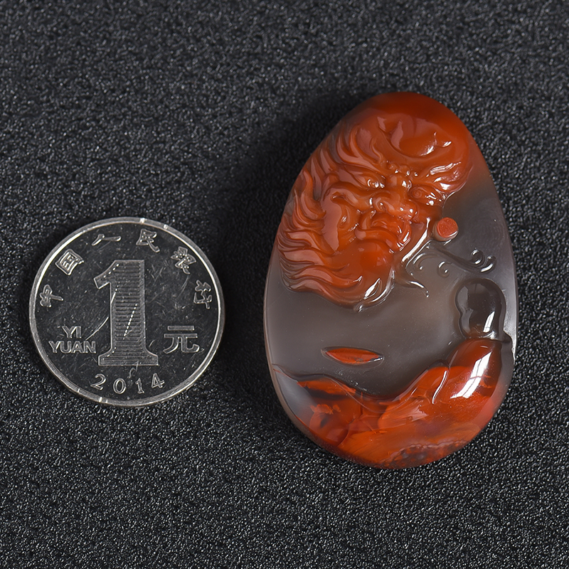 川料南红达摩吊坠 - 红掌柜