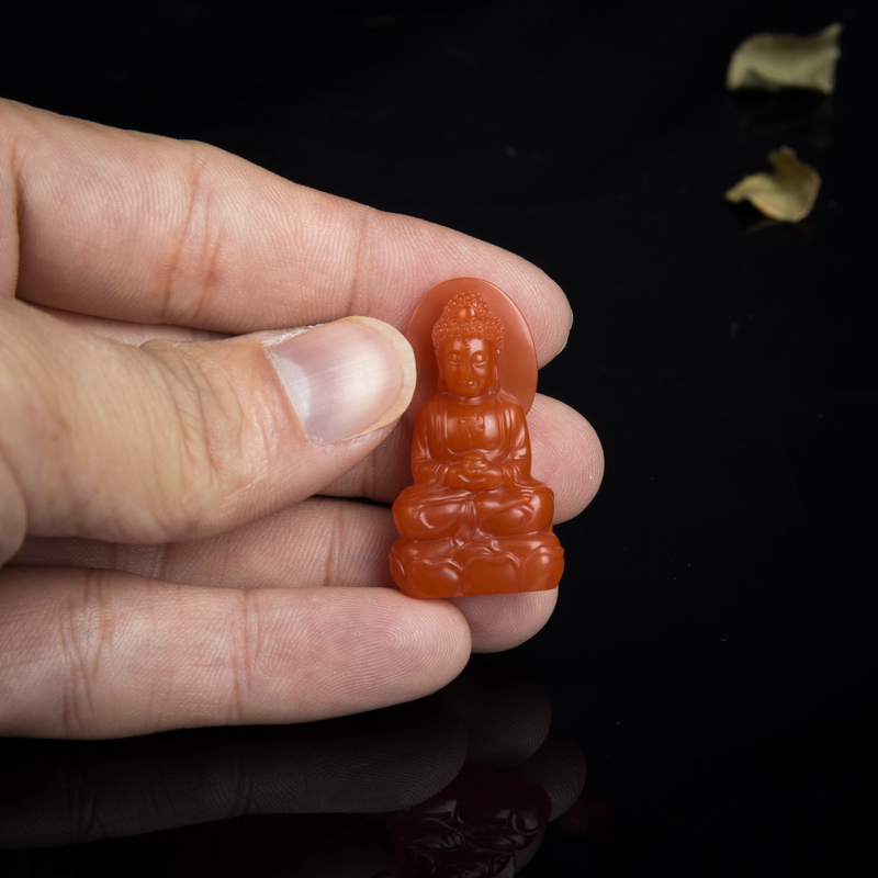 天然四川樱桃红南红大日如来吊坠-红掌柜
