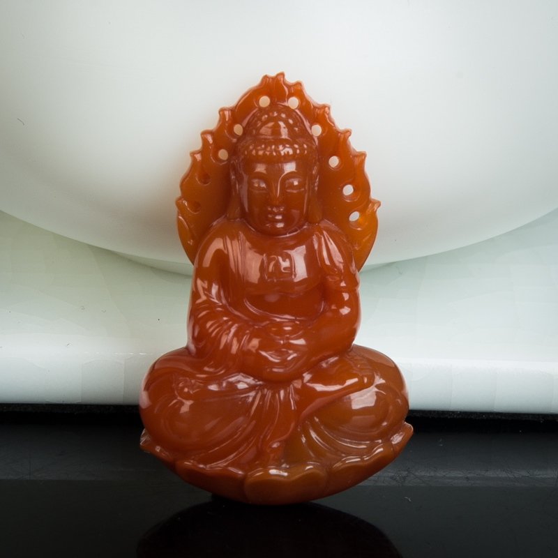 四川樱桃红南红大日如来吊坠-红掌柜