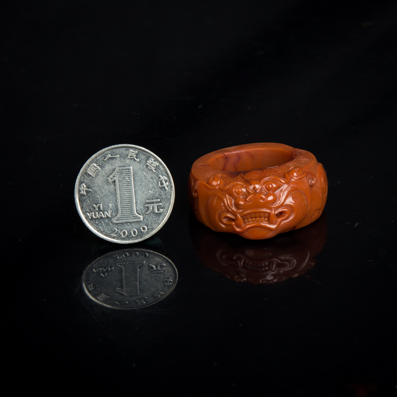 四川天然柿子红南红瑞兽戒指-红掌柜