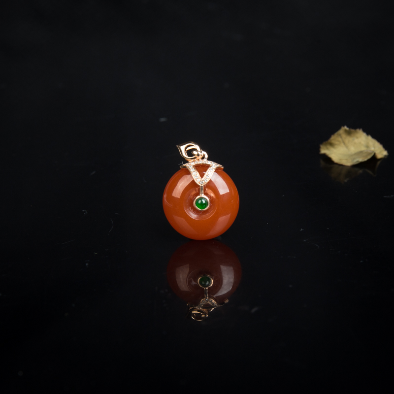 川料天然樱桃红南红平安扣吊坠-红掌柜