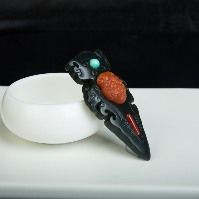 天然柿子红南红降魔杵吊坠-红掌柜