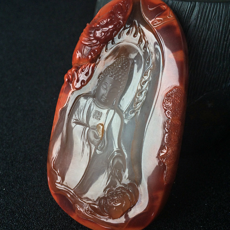 冰飘南红佛祖吊坠 - 红掌柜珠宝