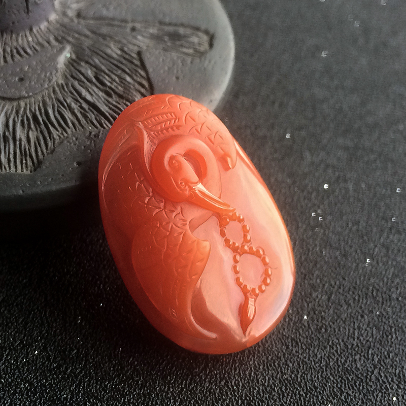 南红仙鹤吊坠 - 红掌柜珠宝