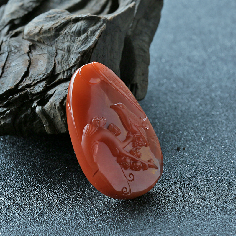 川料樱桃红南红喜上眉梢吊坠-红掌柜珠宝