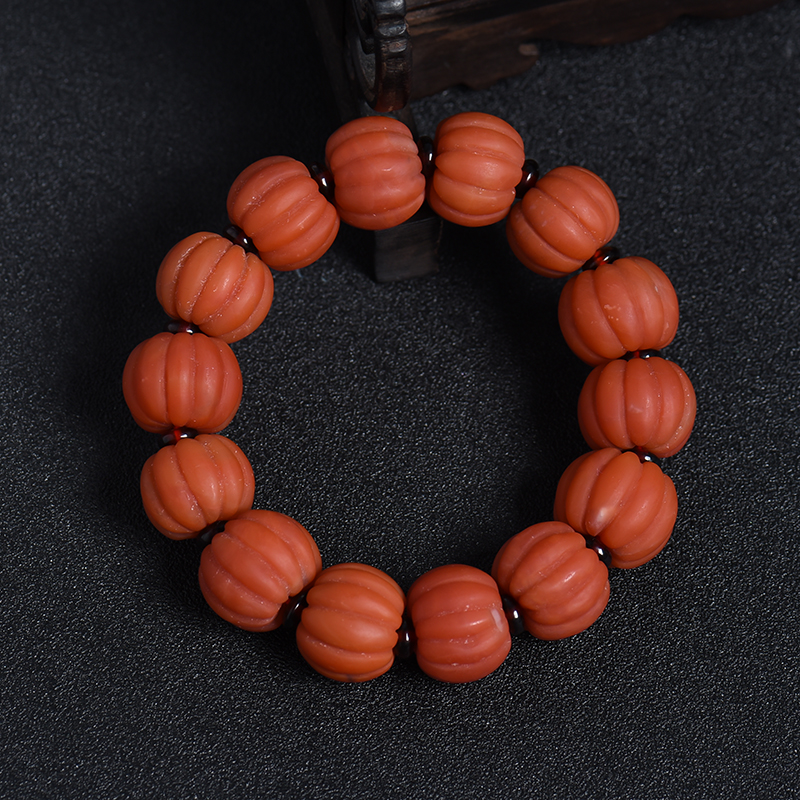 南瓜刻面苹果珠南红手串-红掌柜
