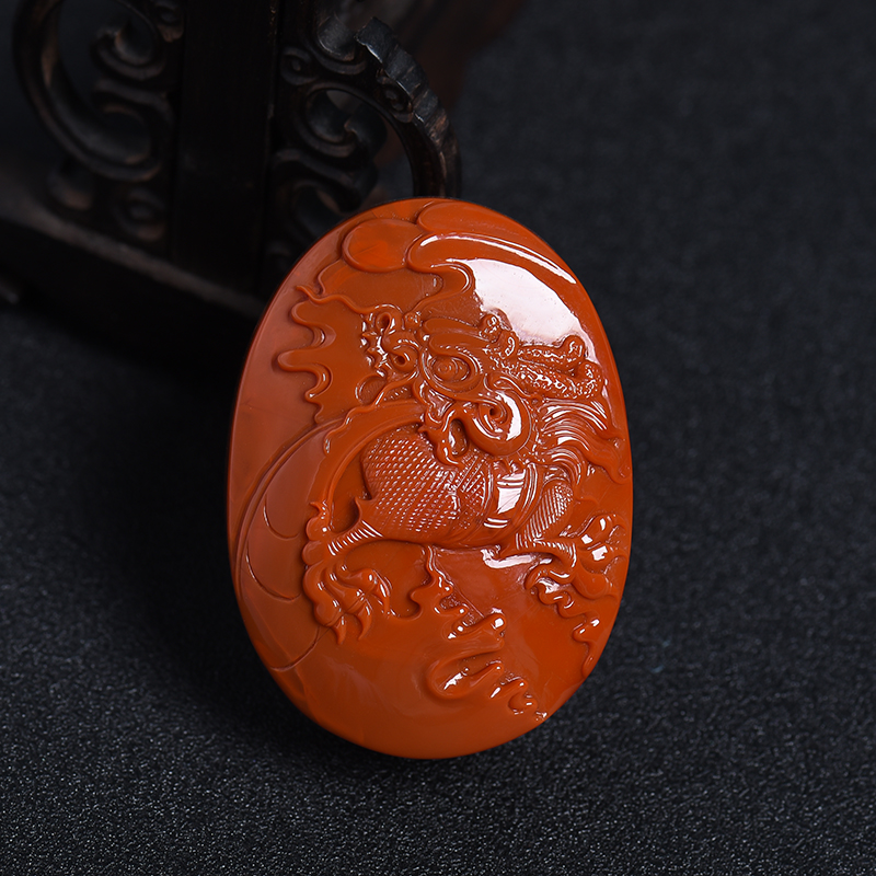 柿子红南红龙牌吊坠-红掌柜