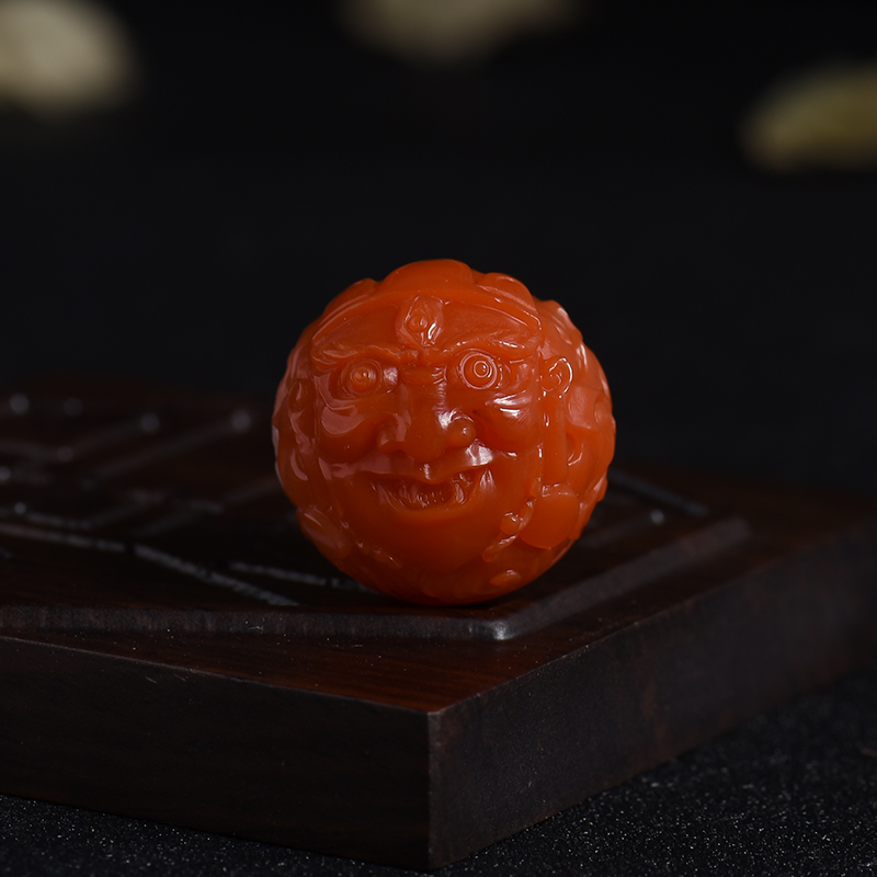 樱桃红南红圆珠黄财神-红掌柜