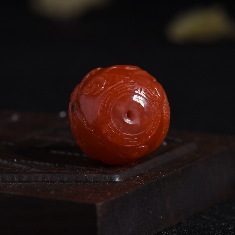 天然柿子红南红龙珠-红掌柜