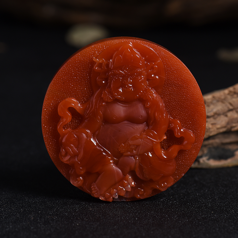 柿子红南红黄财神挂件-红掌柜