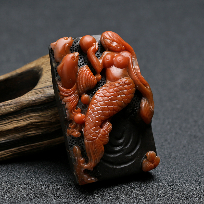 南红美人鱼挂件-红掌柜