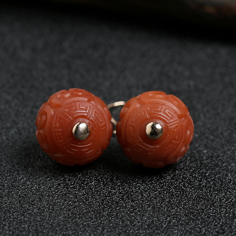 柿子红南红回纹耳坠 - 红掌柜