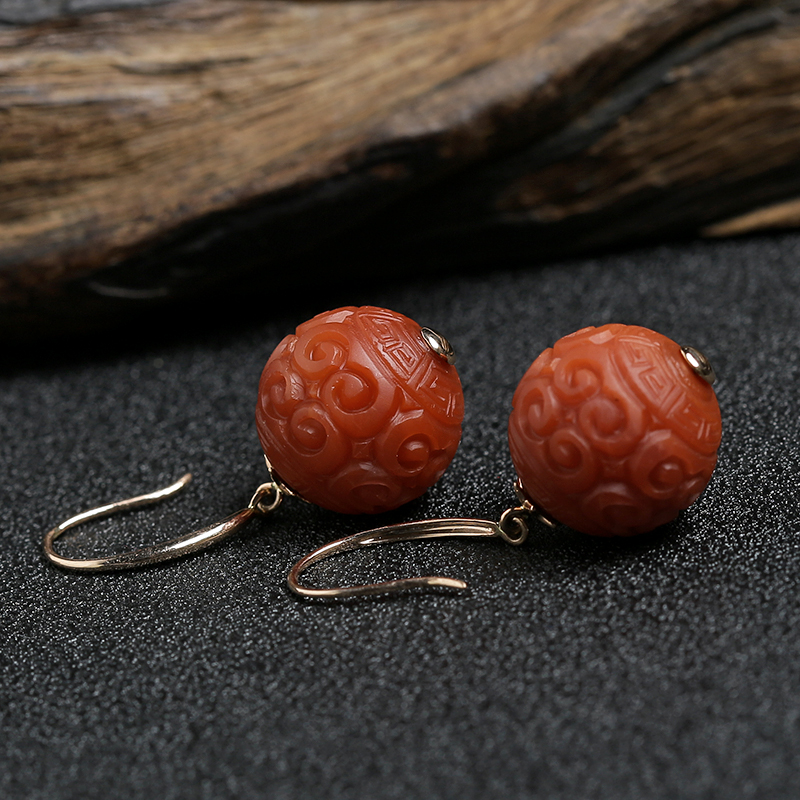 南红回纹耳坠 - 红掌柜