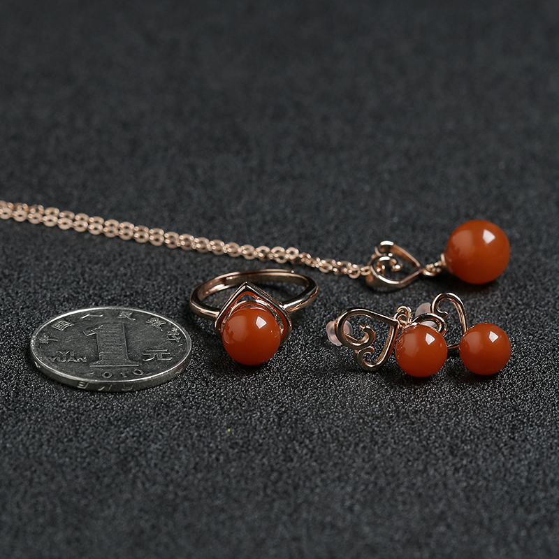 天然南红套装-红掌柜