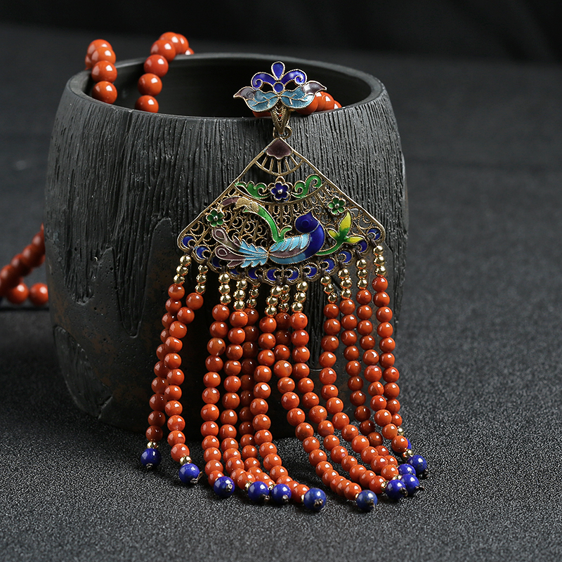 柿子红南红扇子喜鹊毛衣链 - 红掌柜