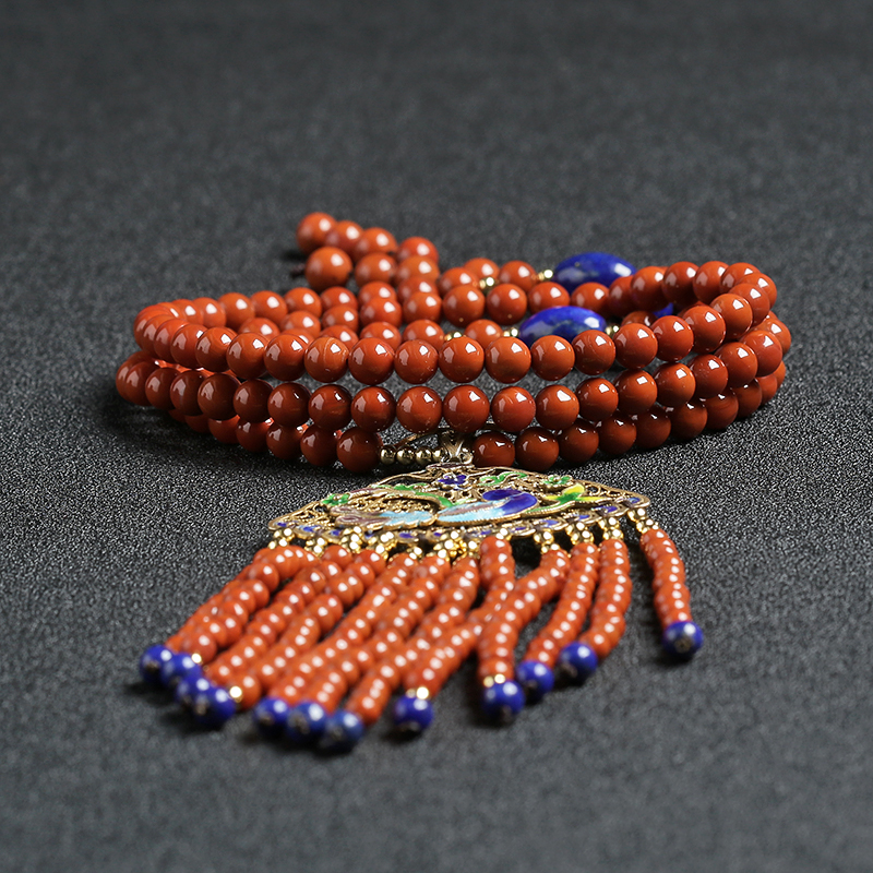 川料天然柿子红南红扇子喜鹊毛衣链 - 红掌柜