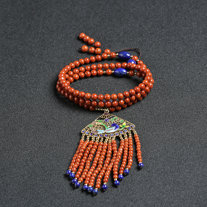 天然柿子红南红扇子喜鹊毛衣链 - 红掌柜