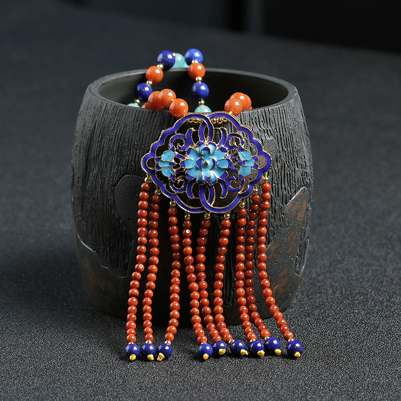 玫瑰红南红蝶恋花毛衣链 - 红掌柜