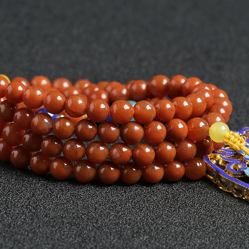 天然玫瑰红南红蝶恋花毛衣链 - 红掌柜